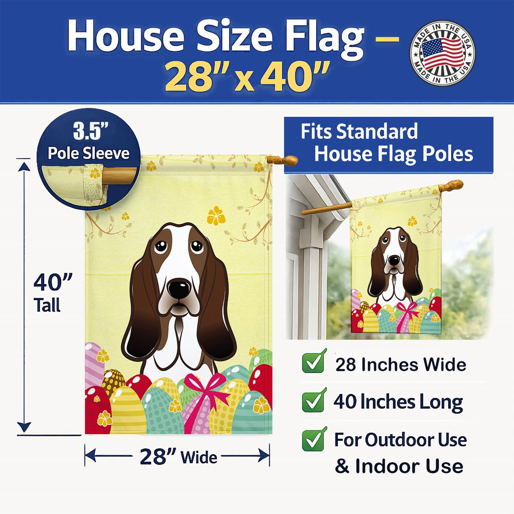 Basset Hound Easter Egg Hunt House Flag 28x40 Porch Sleeve Pole Decorative Outside Yard Banner Artwork Wall Hanging, Polyester