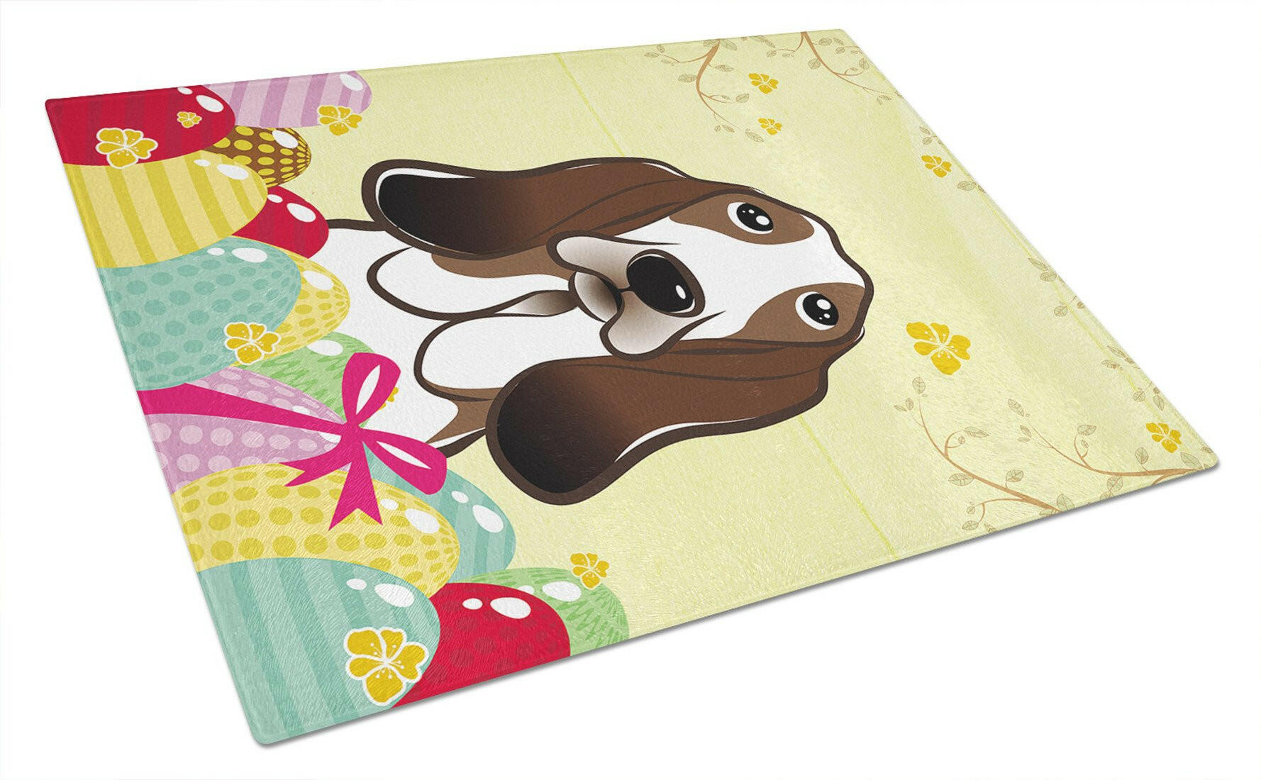 Basset Hound Easter Egg Hunt Cutting Board Tempered Glass Kitchen Cutting Surface, Heat Resistant Chopping, Non-Slip Feet, Food Prep & Serving