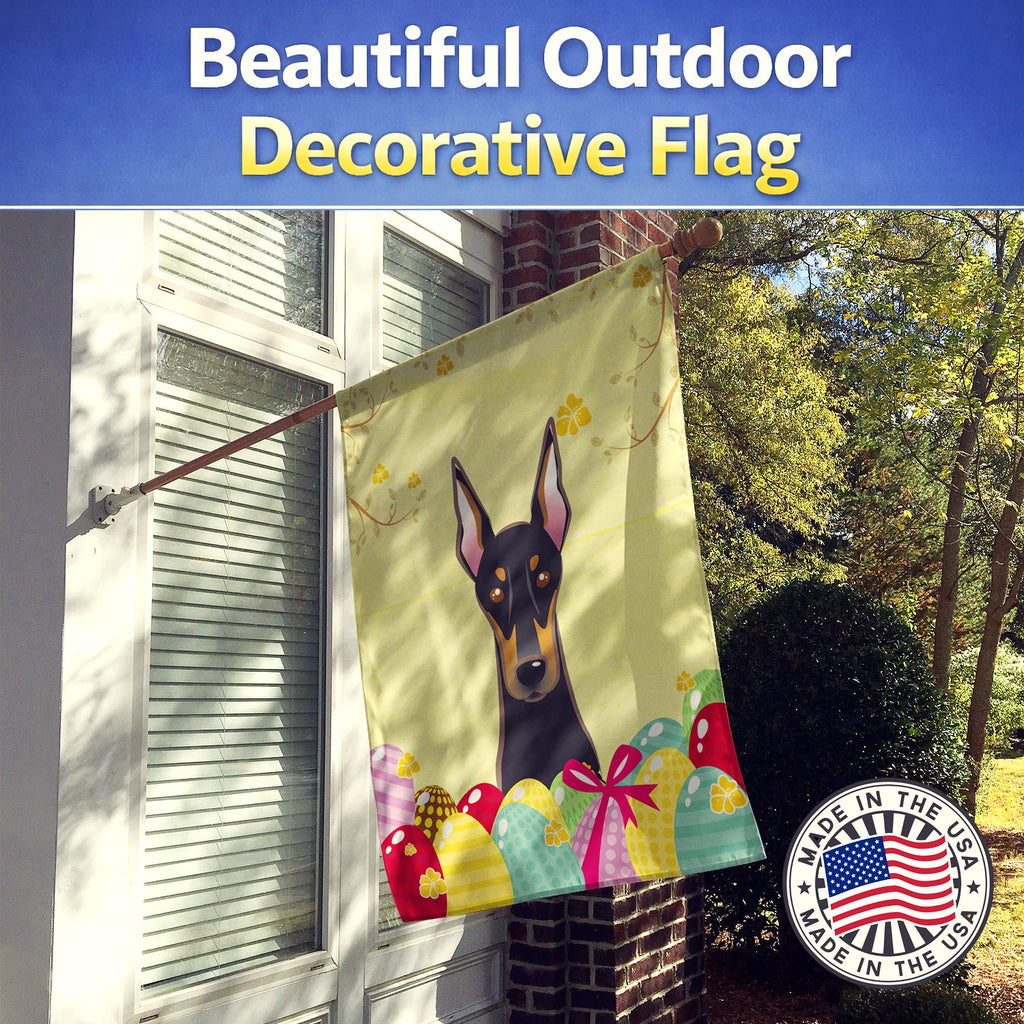 Doberman Easter Egg Hunt House Flag 28x40 Porch Sleeve Pole Decorative Outside Yard Banner Artwork Wall Hanging, Polyester