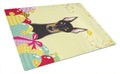 Doberman Easter Egg Hunt Cutting Board Tempered Glass Kitchen Cutting Surface, Heat Resistant Chopping, Non-Slip Feet, Food Prep & Serving