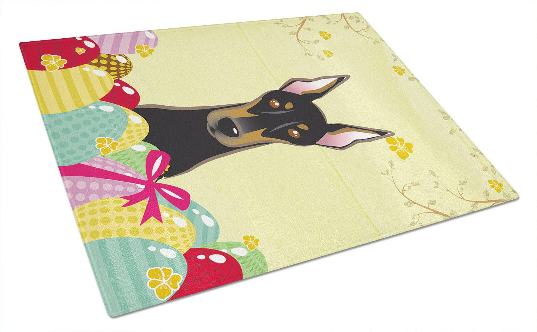 Doberman Easter Egg Hunt Cutting Board Tempered Glass Kitchen Cutting Surface, Heat Resistant Chopping, Non-Slip Feet, Food Prep & Serving