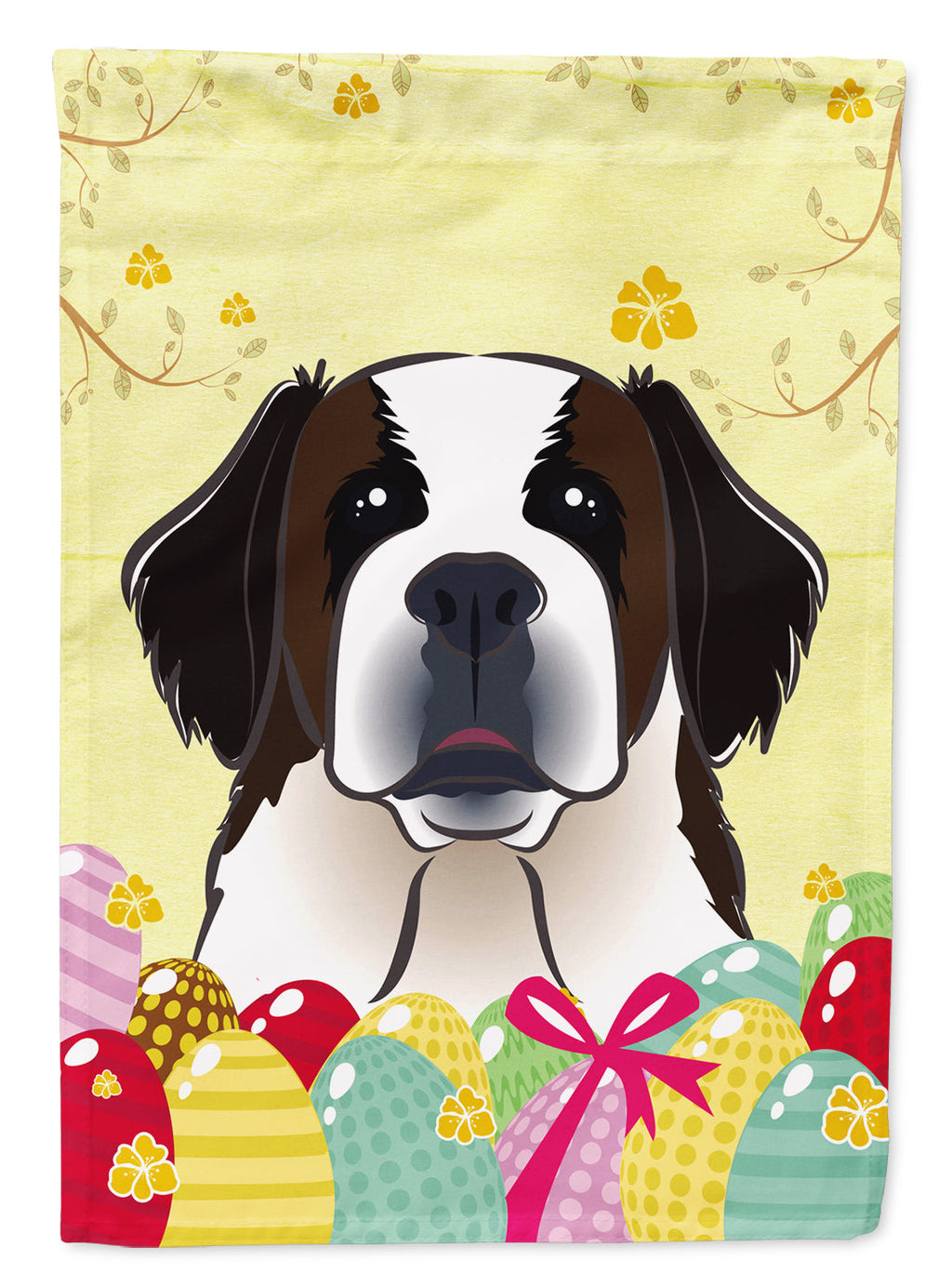 Saint Bernard Easter Egg Hunt House Flag 28x40 Porch Sleeve Pole Decorative Outside Yard Banner Artwork Wall Hanging, Polyester