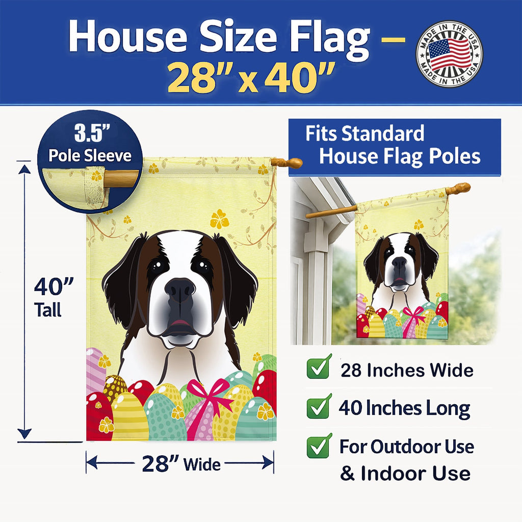 Saint Bernard Easter Egg Hunt House Flag 28x40 Porch Sleeve Pole Decorative Outside Yard Banner Artwork Wall Hanging, Polyester
