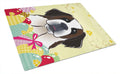 Saint Bernard Easter Egg Hunt Cutting Board Tempered Glass Kitchen Cutting Surface, Heat Resistant Chopping, Non-Slip Feet, Food Prep & Serving