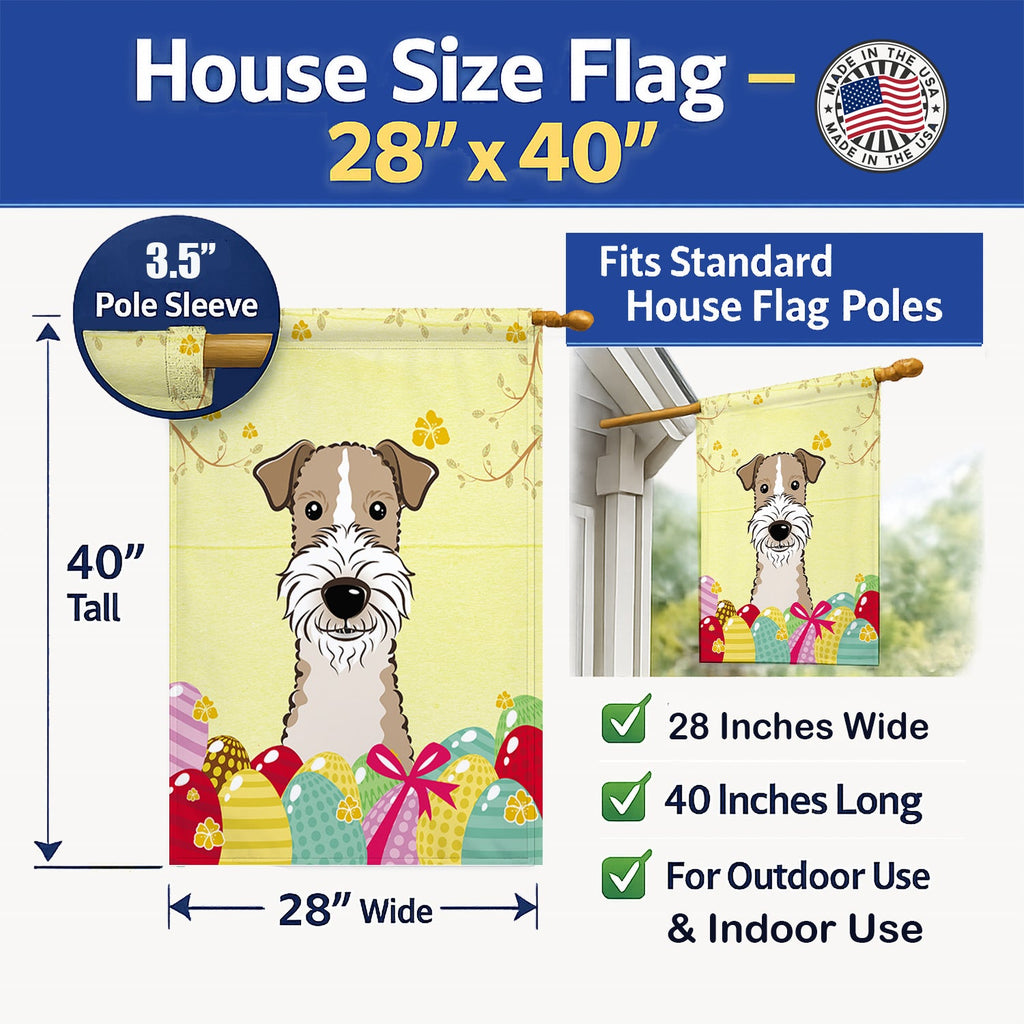 Wire Haired Fox Terrier Easter Egg Hunt House Flag 28x40 Porch Sleeve Pole Decorative Outside Yard Banner Artwork Wall Hanging, Polyester
