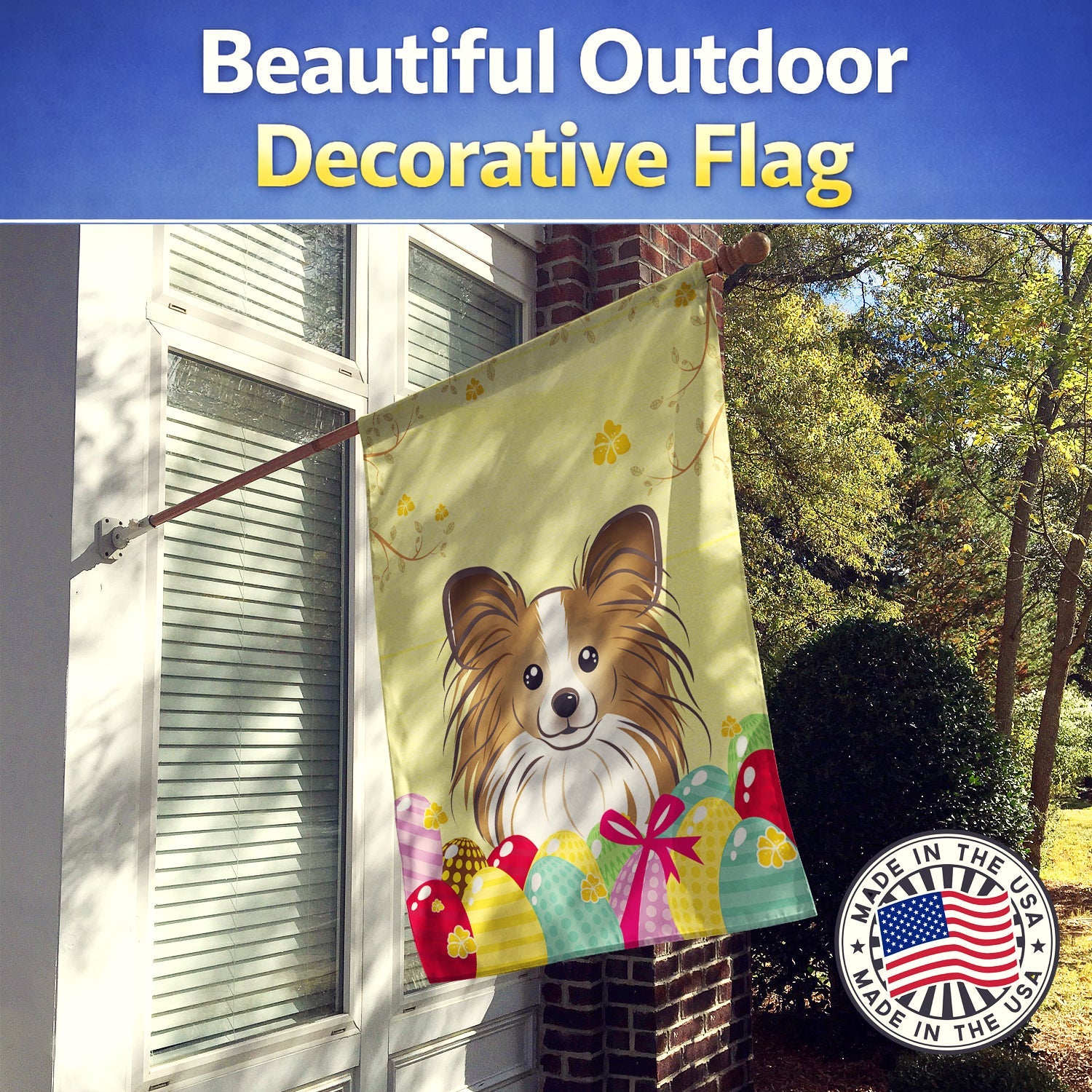 Papillon Easter Egg Hunt House Flag 28x40 Porch Sleeve Pole Decorative Outside Yard Banner Artwork Wall Hanging, Polyester