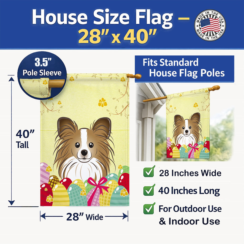Papillon Easter Egg Hunt House Flag 28x40 Porch Sleeve Pole Decorative Outside Yard Banner Artwork Wall Hanging, Polyester