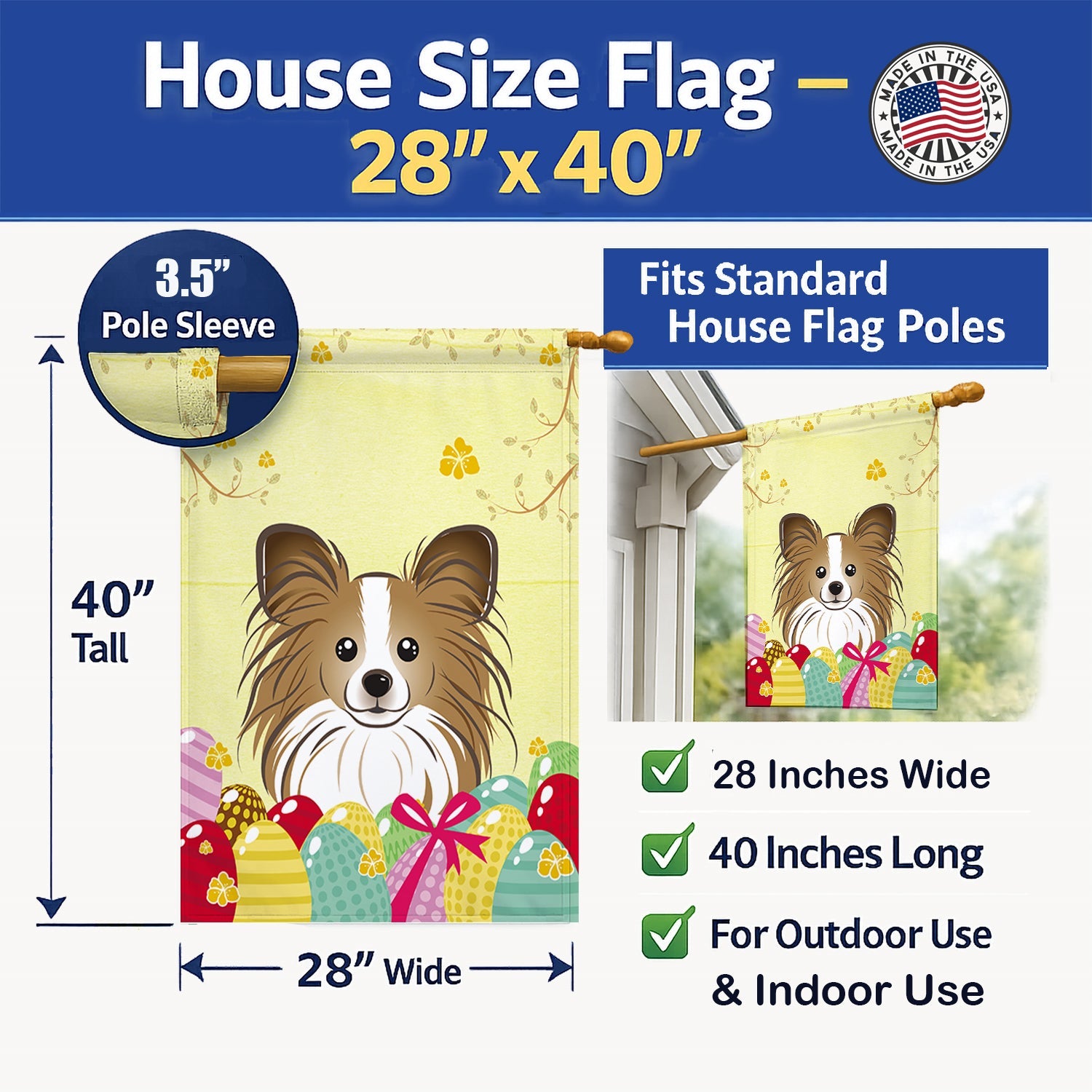 Papillon Easter Egg Hunt House Flag 28x40 Porch Sleeve Pole Decorative Outside Yard Banner Artwork Wall Hanging, Polyester
