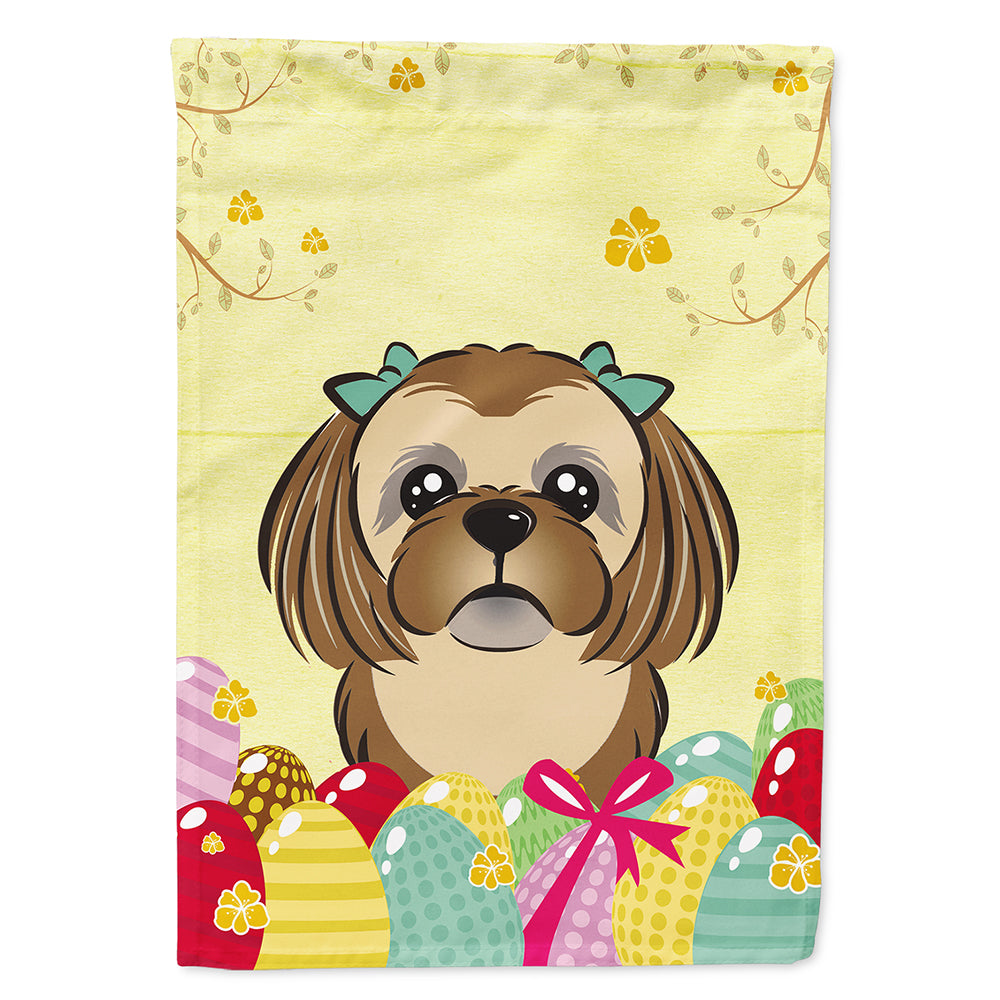 Chocolate Brown Shih Tzu Easter Egg Hunt House Flag 28x40 Porch Sleeve Pole Decorative Outside Yard Banner Artwork Wall Hanging, Polyester