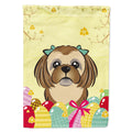 Chocolate Brown Shih Tzu Easter Egg Hunt House Flag 28x40 Porch Sleeve Pole Decorative Outside Yard Banner Artwork Wall Hanging, Polyester