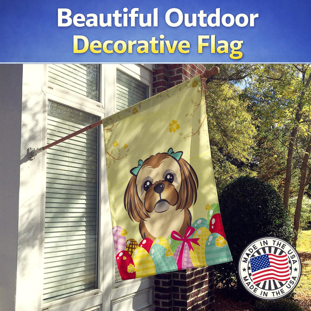 Chocolate Brown Shih Tzu Easter Egg Hunt House Flag 28x40 Porch Sleeve Pole Decorative Outside Yard Banner Artwork Wall Hanging, Polyester