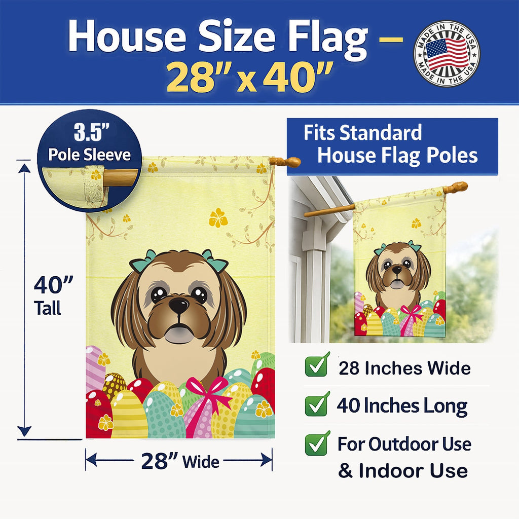Chocolate Brown Shih Tzu Easter Egg Hunt House Flag 28x40 Porch Sleeve Pole Decorative Outside Yard Banner Artwork Wall Hanging, Polyester