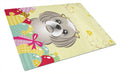 Gray Silver Shih Tzu Easter Egg Hunt Cutting Board Tempered Glass Kitchen Cutting Surface, Heat Resistant Chopping, Non-Slip Feet, Food Prep & Serving