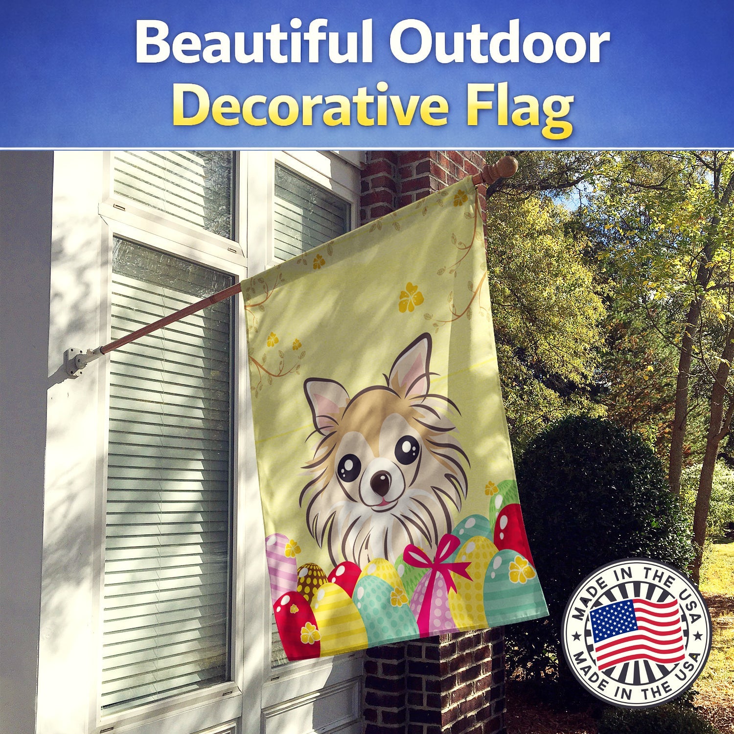 Chihuahua Easter Egg Hunt House Flag 28x40 Porch Sleeve Pole Decorative Outside Yard Banner Artwork Wall Hanging, Polyester