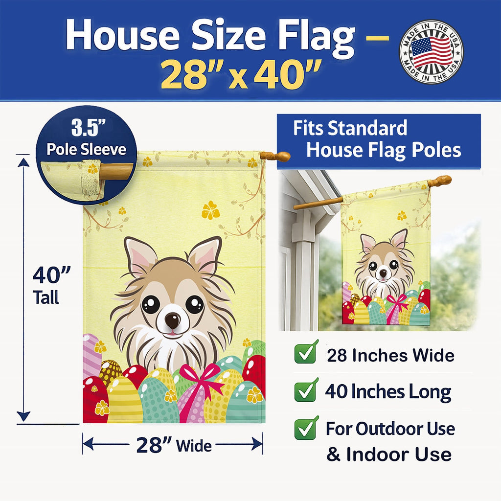 Chihuahua Easter Egg Hunt House Flag 28x40 Porch Sleeve Pole Decorative Outside Yard Banner Artwork Wall Hanging, Polyester