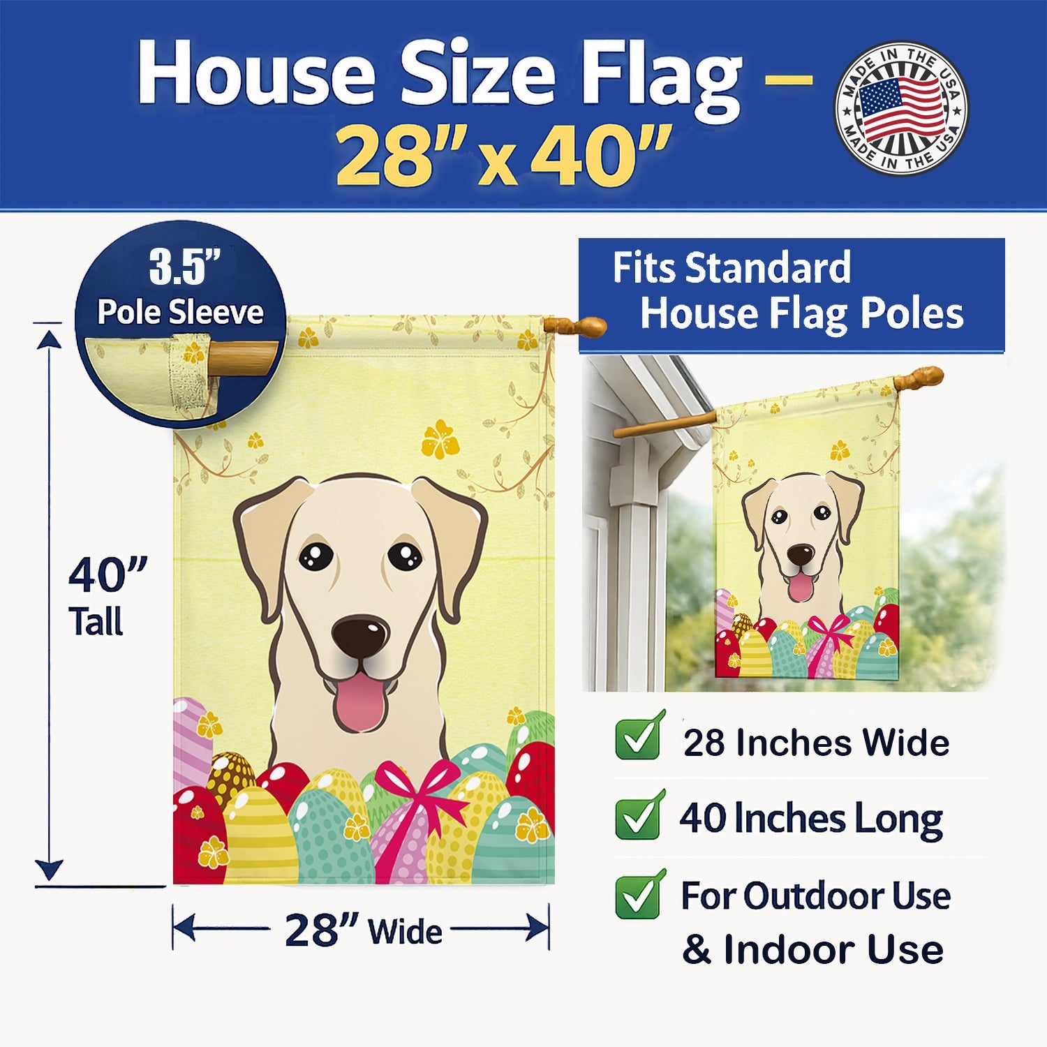 Golden Retriever Easter Egg Hunt House Flag 28x40 Porch Sleeve Pole Decorative Outside Yard Banner Artwork Wall Hanging, Polyester