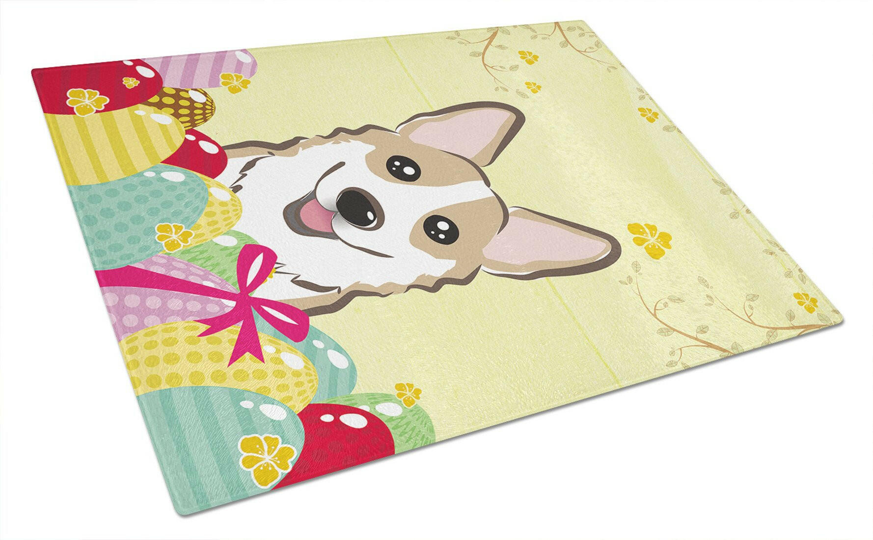 Sable Corgi Easter Egg Hunt Cutting Board Tempered Glass Kitchen Cutting Surface, Heat Resistant Chopping, Non-Slip Feet, Food Prep & Serving
