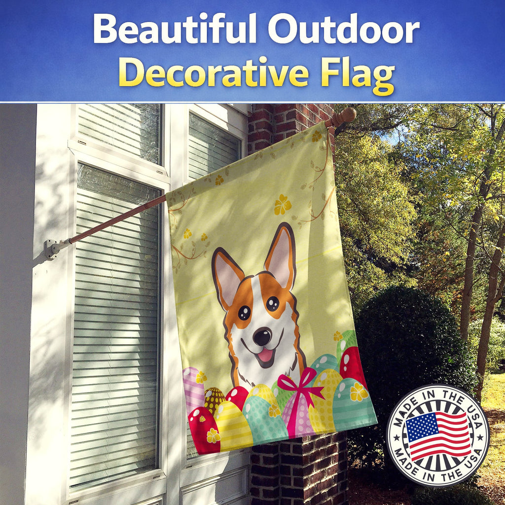 Red Corgi Easter Egg Hunt House Flag 28x40 Porch Sleeve Pole Decorative Outside Yard Banner Artwork Wall Hanging, Polyester