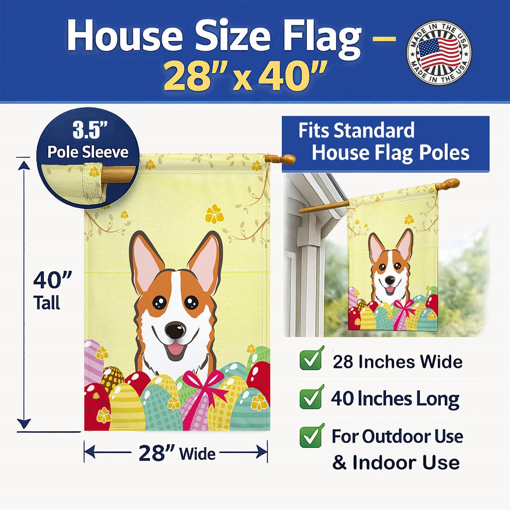 Red Corgi Easter Egg Hunt House Flag 28x40 Porch Sleeve Pole Decorative Outside Yard Banner Artwork Wall Hanging, Polyester