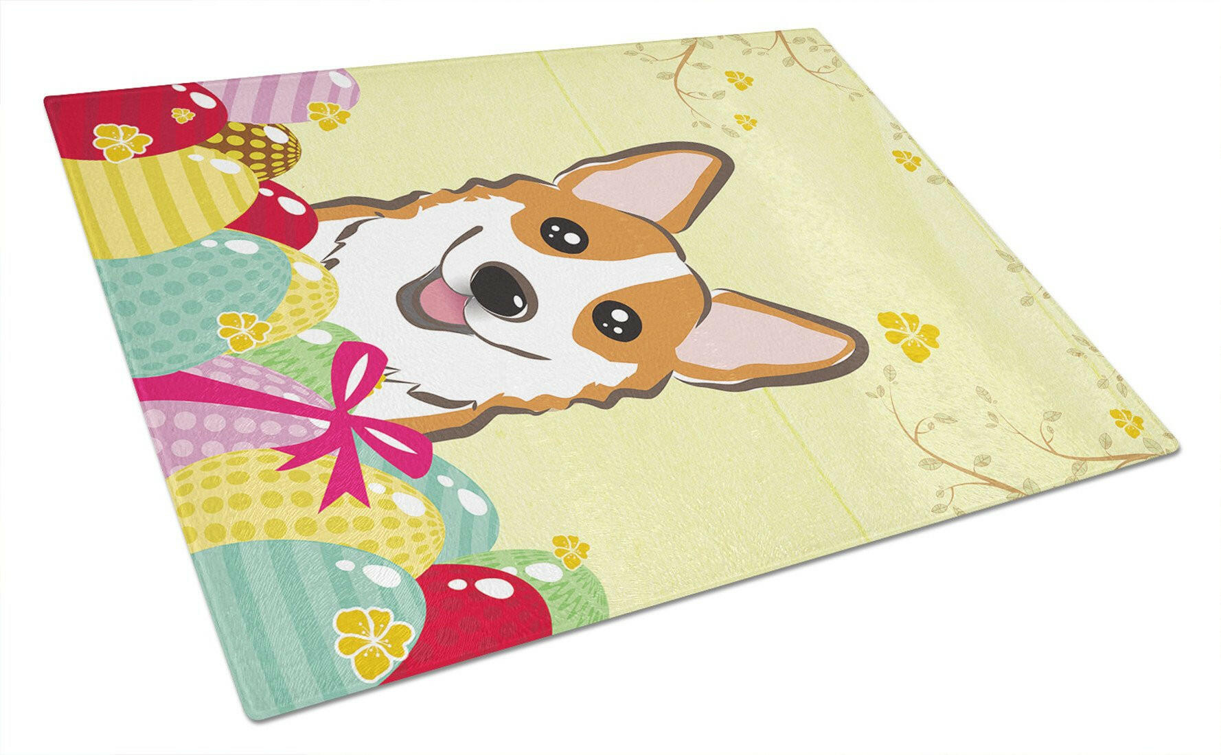 Red Corgi Easter Egg Hunt Cutting Board Tempered Glass Kitchen Cutting Surface, Heat Resistant Chopping, Non-Slip Feet, Food Prep & Serving