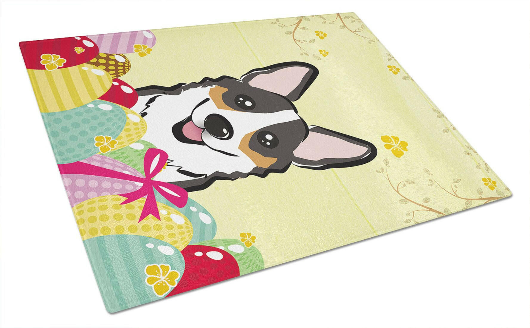Tricolor Corgi Easter Egg Hunt Cutting Board Tempered Glass Kitchen Cutting Surface, Heat Resistant Chopping, Non-Slip Feet, Food Prep & Serving
