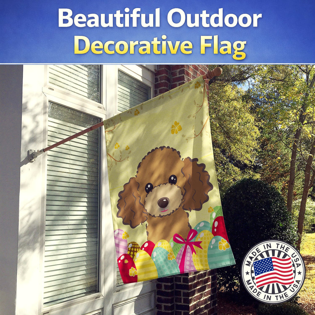Chocolate Brown Poodle Easter Egg Hunt House Flag 28x40 Porch Sleeve Pole Decorative Outside Yard Banner Artwork Wall Hanging, Polyester