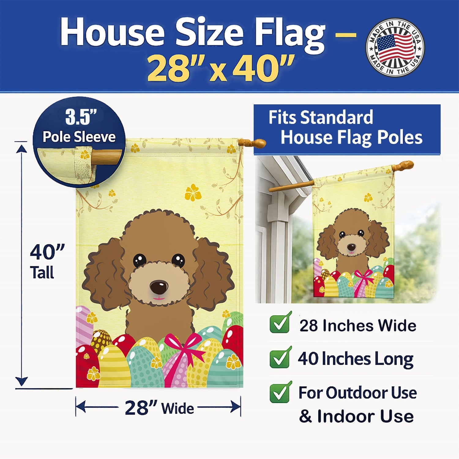 Chocolate Brown Poodle Easter Egg Hunt House Flag 28x40 Porch Sleeve Pole Decorative Outside Yard Banner Artwork Wall Hanging, Polyester