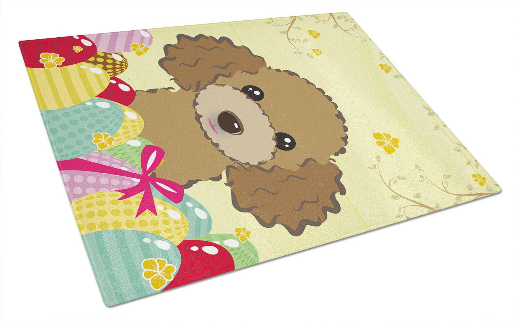 Chocolate Brown Poodle Easter Egg Hunt Cutting Board Tempered Glass Kitchen Cutting Surface, Heat Resistant Chopping, Non-Slip Feet, Food Prep & Serving