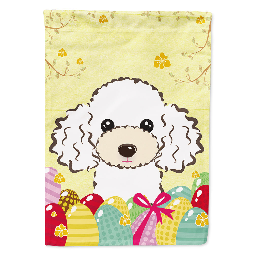 White Poodle Easter Egg Hunt House Flag 28x40 Porch Sleeve Pole Decorative Outside Yard Banner Artwork Wall Hanging, Polyester