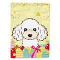 White Poodle Easter Egg Hunt House Flag 28x40 Porch Sleeve Pole Decorative Outside Yard Banner Artwork Wall Hanging, Polyester
