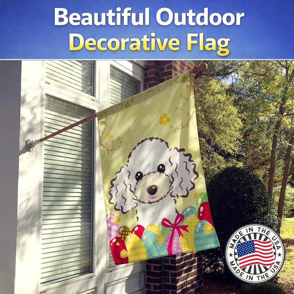 White Poodle Easter Egg Hunt House Flag 28x40 Porch Sleeve Pole Decorative Outside Yard Banner Artwork Wall Hanging, Polyester