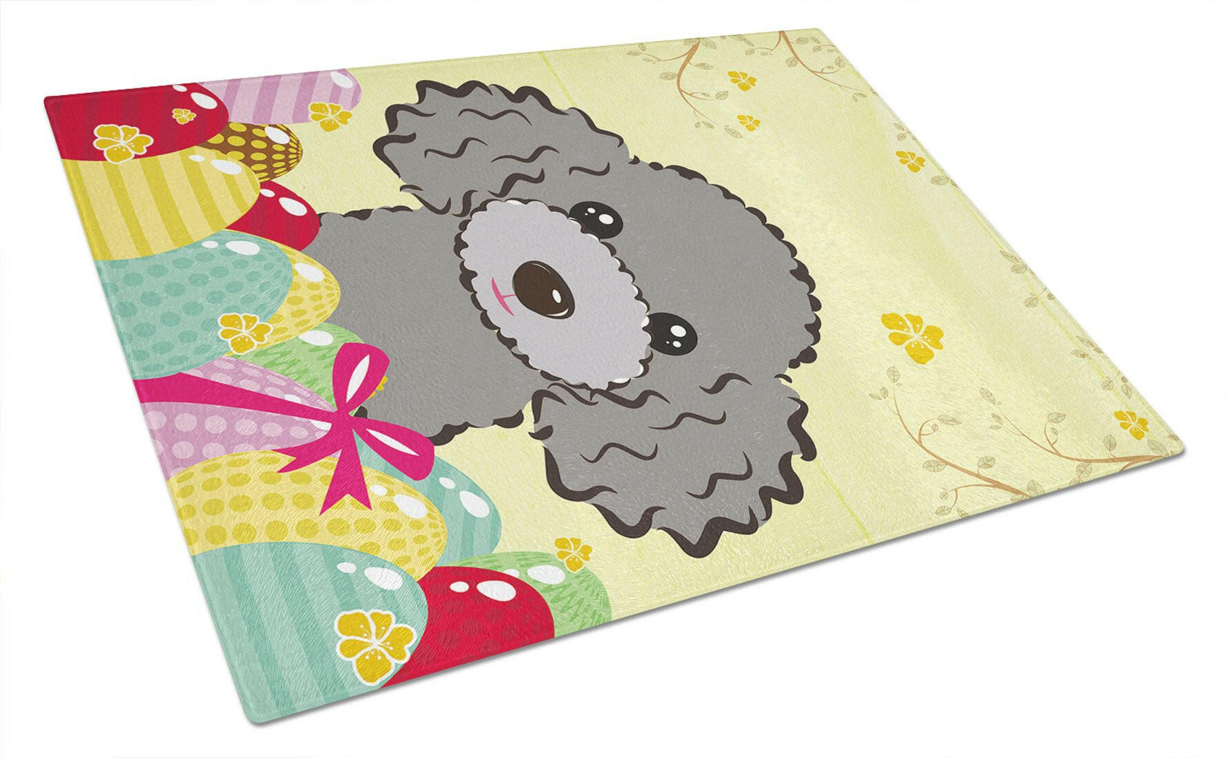 Silver Gray Poodle Easter Egg Hunt Cutting Board Tempered Glass Kitchen Cutting Surface, Heat Resistant Chopping, Non-Slip Feet, Food Prep & Serving