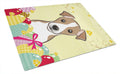 Jack Russell Terrier Easter Egg Hunt Cutting Board Tempered Glass Kitchen Cutting Surface, Heat Resistant Chopping, Non-Slip Feet, Food Prep & Serving