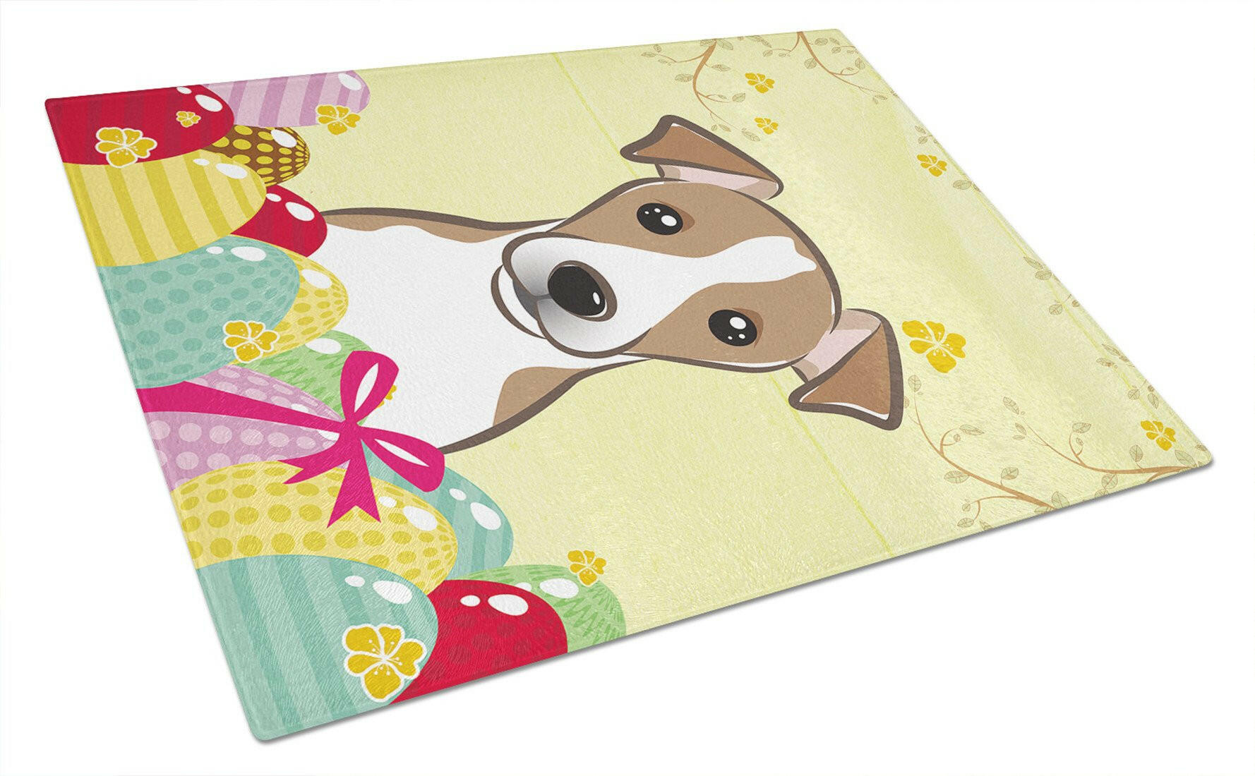 Jack Russell Terrier Easter Egg Hunt Cutting Board Tempered Glass Kitchen Cutting Surface, Heat Resistant Chopping, Non-Slip Feet, Food Prep & Serving