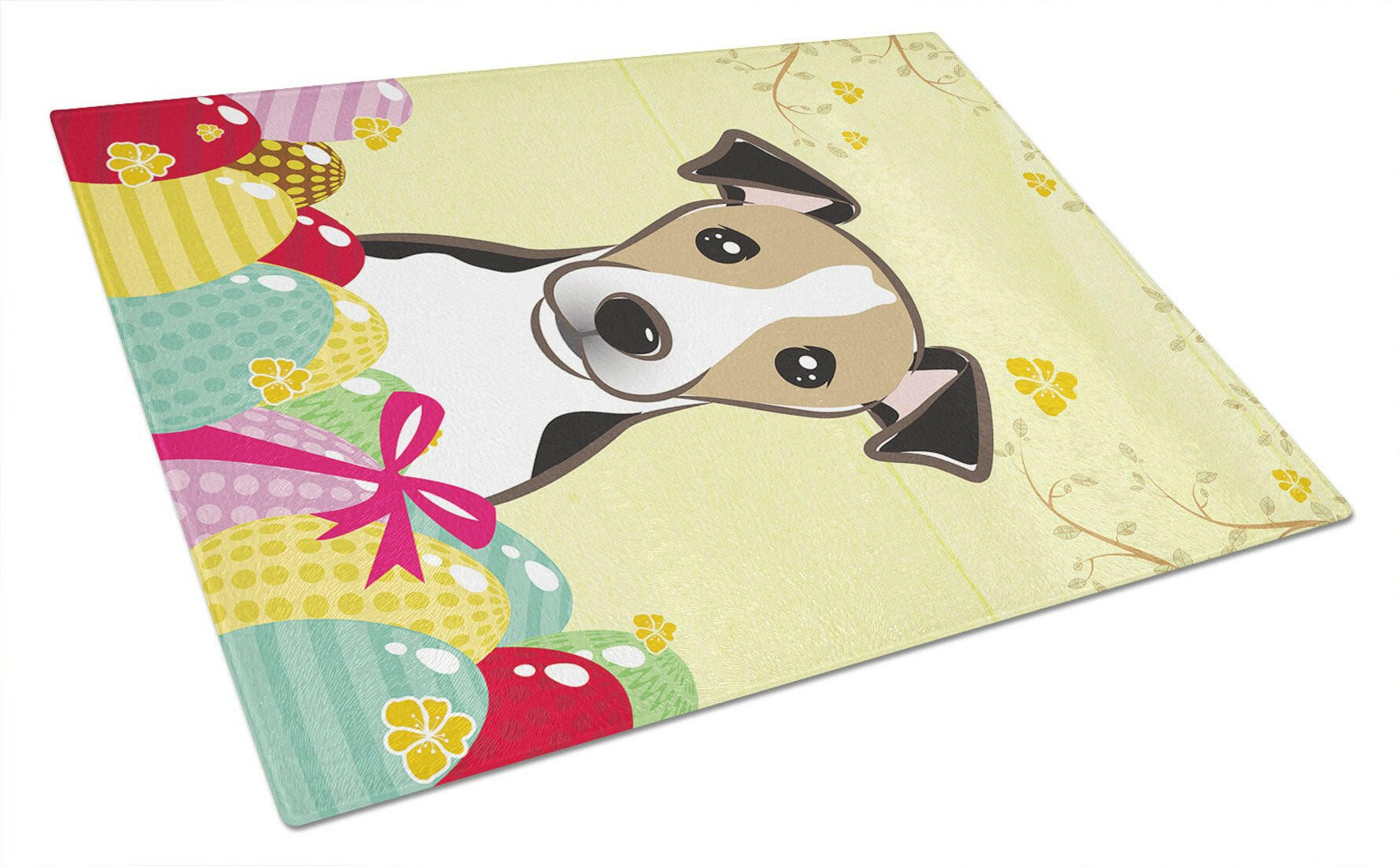 Jack Russell Terrier Easter Egg Hunt Cutting Board Tempered Glass Kitchen Cutting Surface, Heat Resistant Chopping, Non-Slip Feet, Food Prep & Serving