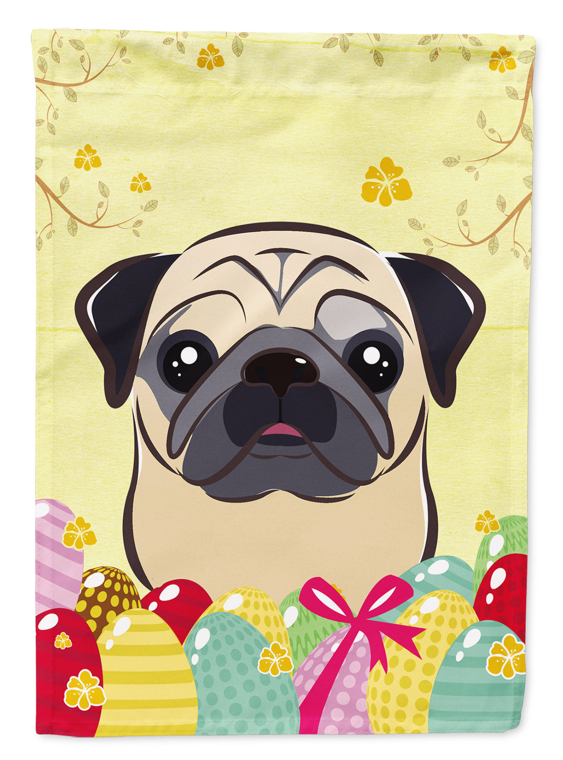 Fawn Pug Easter Egg Hunt House Flag 28x40 Porch Sleeve Pole Decorative Outside Yard Banner Artwork Wall Hanging, Polyester