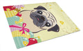 Fawn Pug Easter Egg Hunt Cutting Board Tempered Glass Kitchen Cutting Surface, Heat Resistant Chopping, Non-Slip Feet, Food Prep & Serving