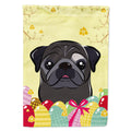 Black Pug Easter Egg Hunt House Flag 28x40 Porch Sleeve Pole Decorative Outside Yard Banner Artwork Wall Hanging, Polyester