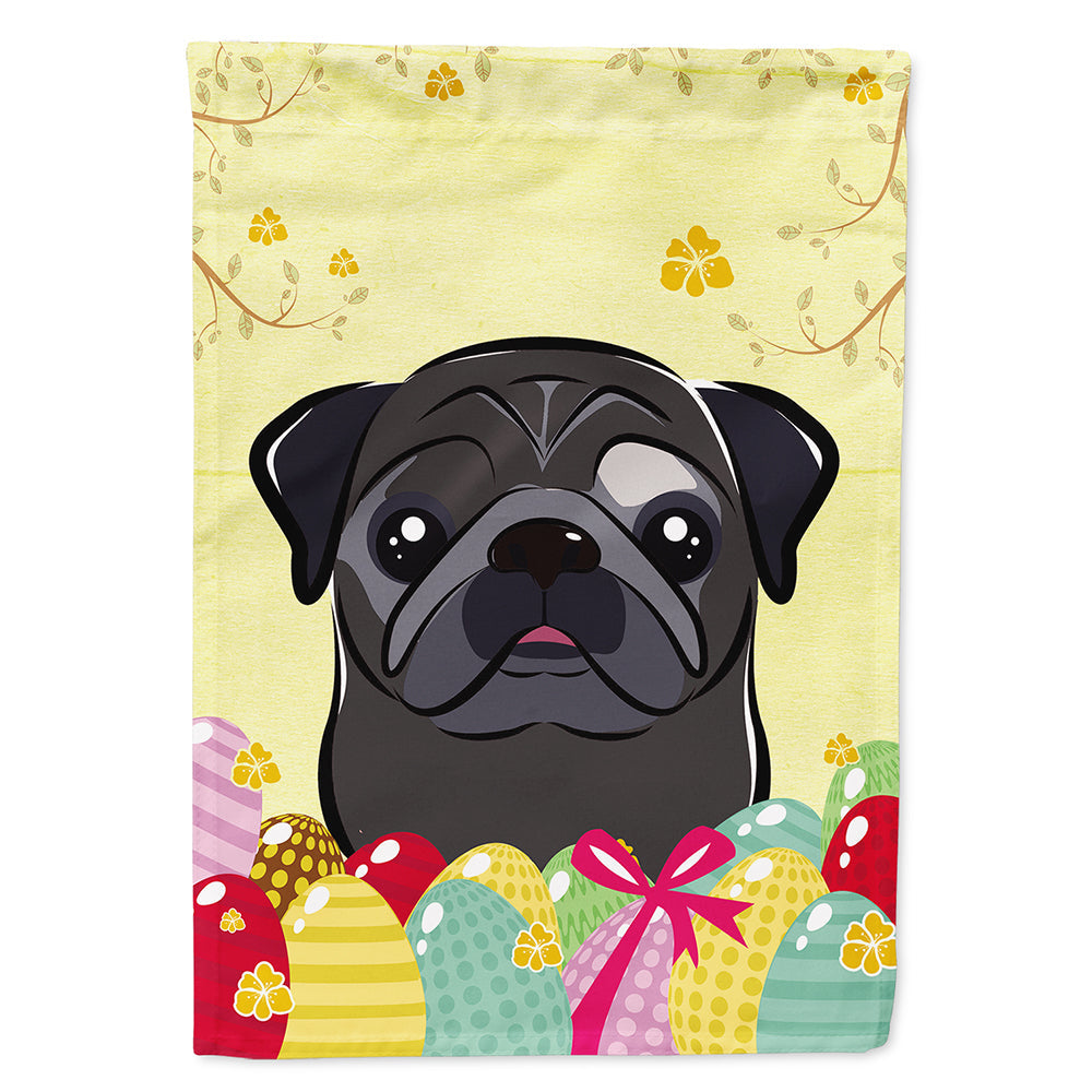 Black Pug Easter Egg Hunt House Flag 28x40 Porch Sleeve Pole Decorative Outside Yard Banner Artwork Wall Hanging, Polyester
