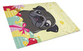 Black Pug Easter Egg Hunt Cutting Board Tempered Glass Kitchen Cutting Surface, Heat Resistant Chopping, Non-Slip Feet, Food Prep & Serving