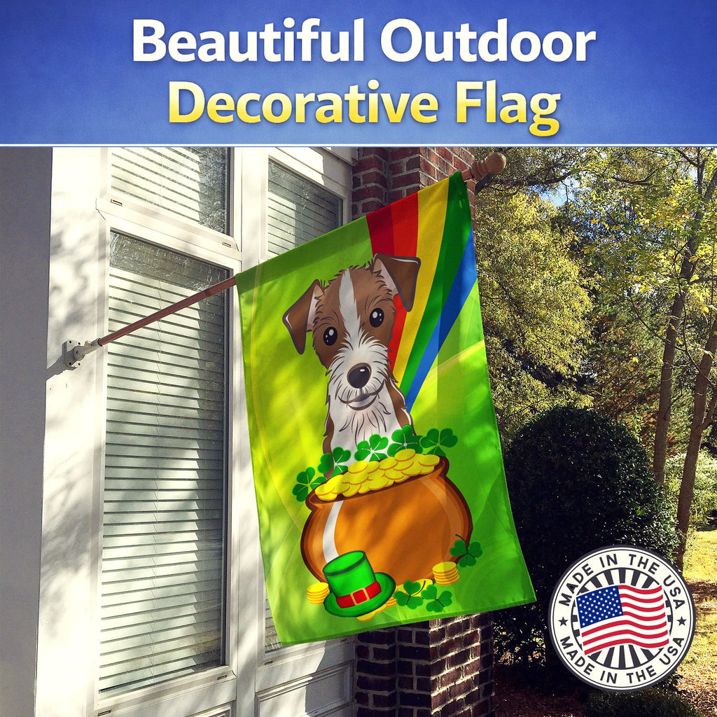 Jack Russell Terrier St. Patrick's Day House Flag 28x40 Porch Sleeve Pole Decorative Outside Yard Banner Artwork Wall Hanging, Polyester