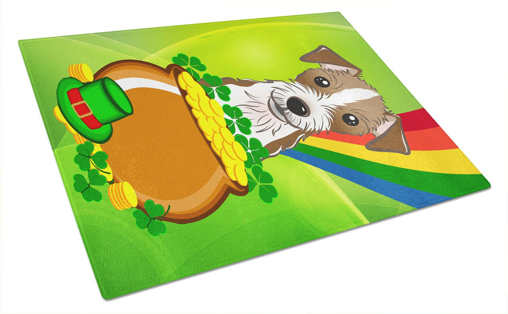 Jack Russell Terrier St. Patrick's Day Cutting Board Tempered Glass Kitchen Cutting Surface, Heat Resistant Chopping, Non-Slip Feet, Food Prep & Serving