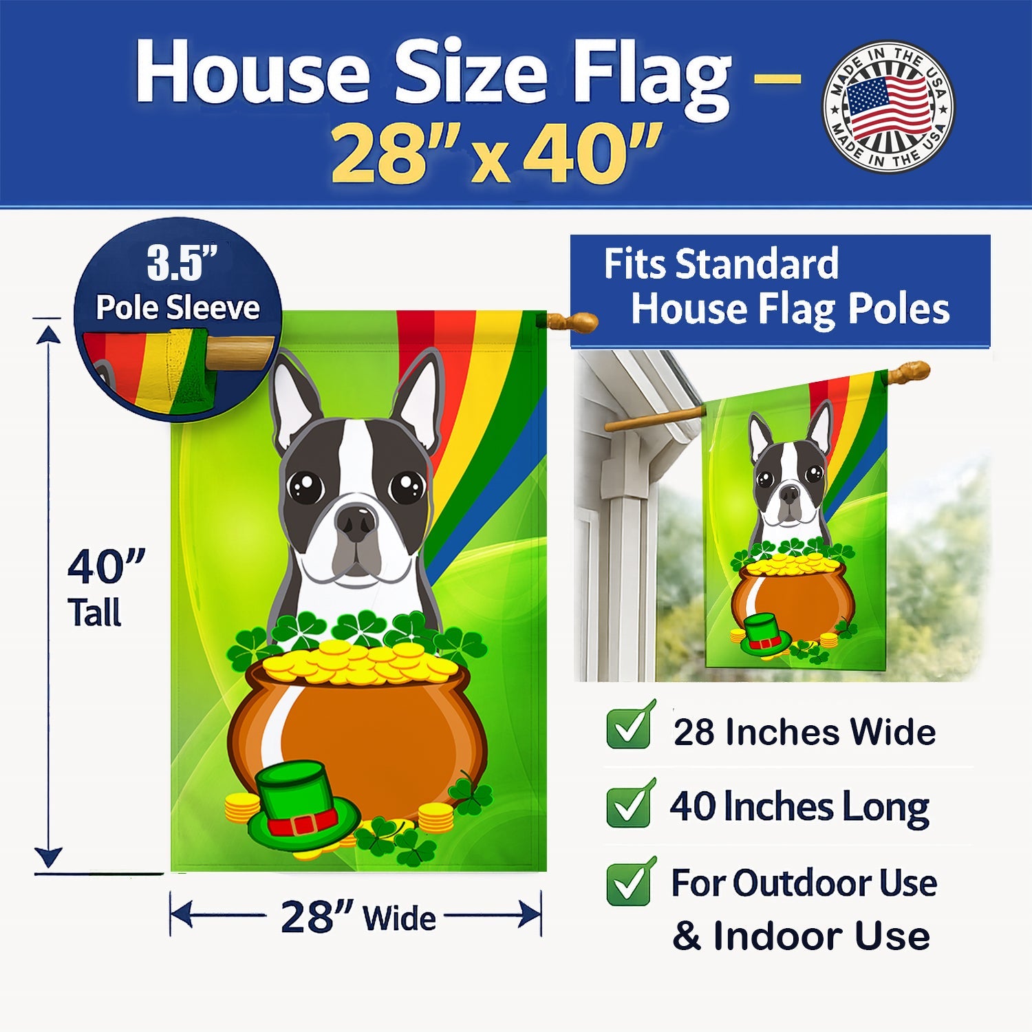 House Flag 28x40 Porch Sleeve Pole Decorative Outside Yard Banner Artwork Wall Hanging, Polyester