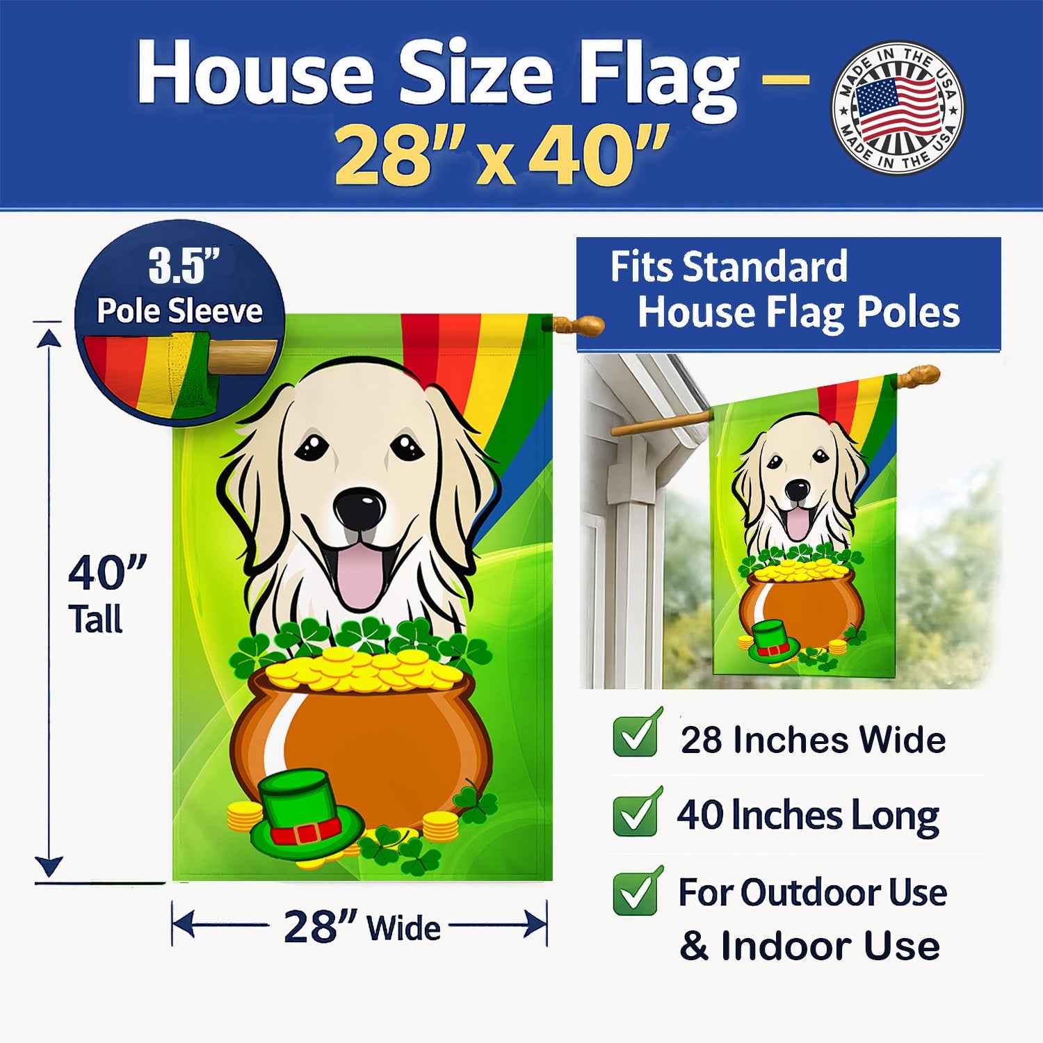 House Flag 28x40 Porch Sleeve Pole Decorative Outside Yard Banner Artwork Wall Hanging, Polyester