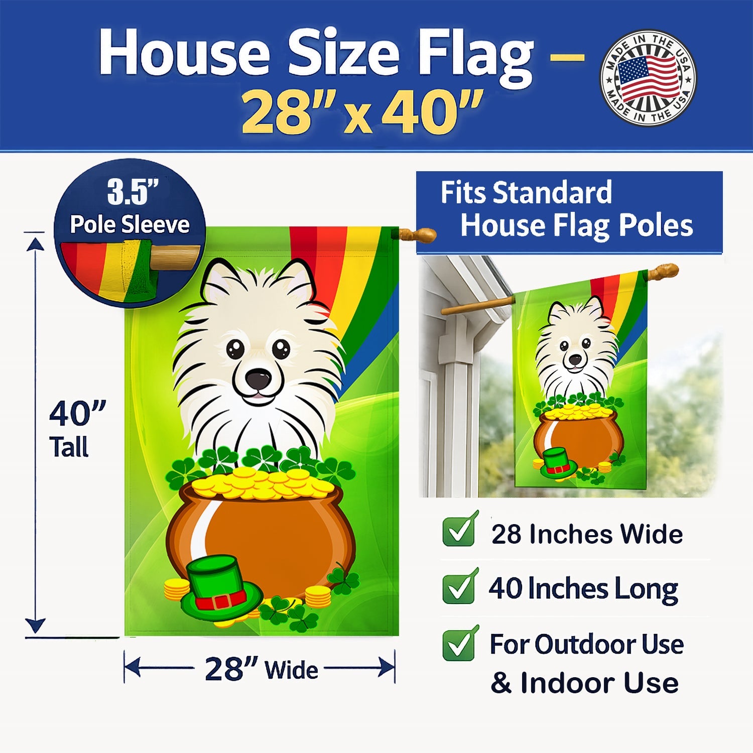House Flag 28x40 Porch Sleeve Pole Decorative Outside Yard Banner Artwork Wall Hanging, Polyester