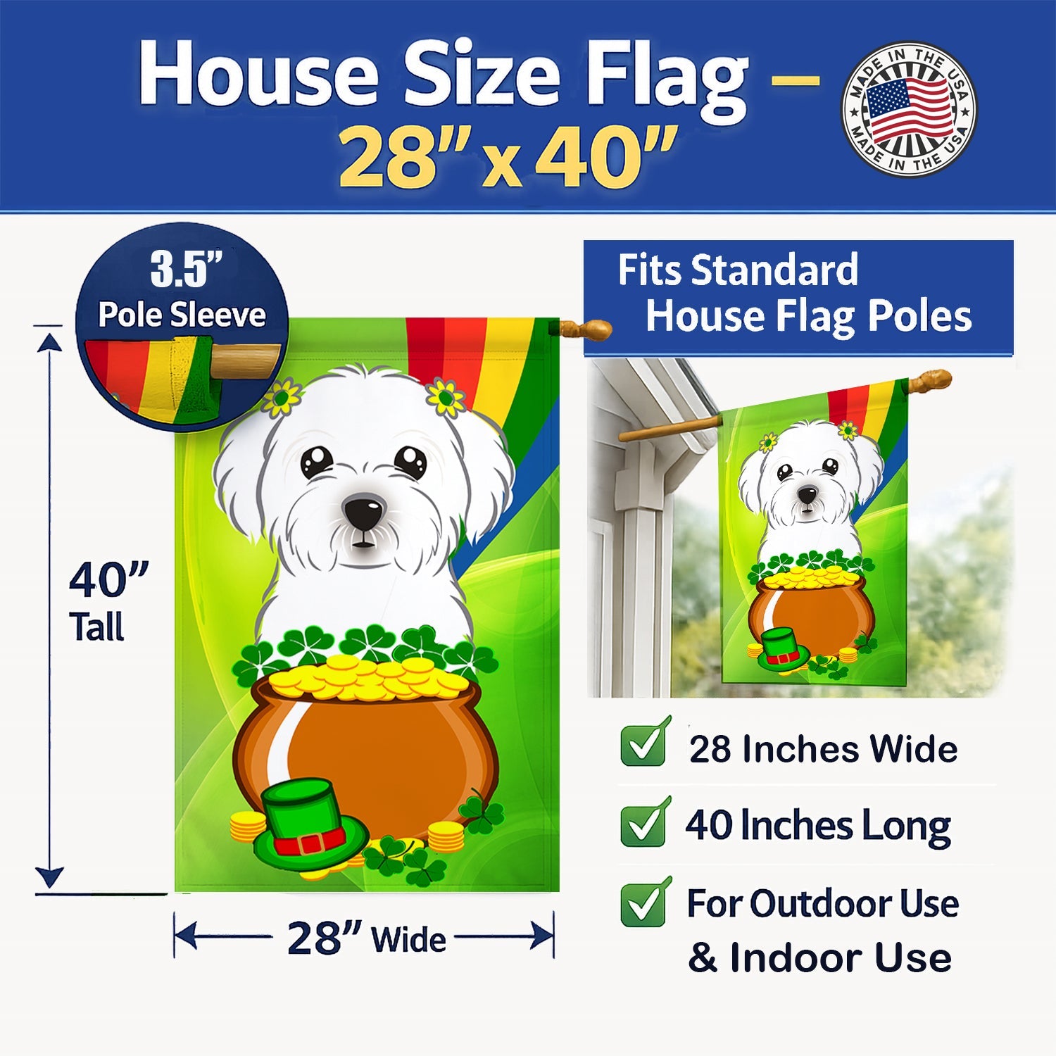 House Flag 28x40 Porch Sleeve Pole Decorative Outside Yard Banner Artwork Wall Hanging, Polyester