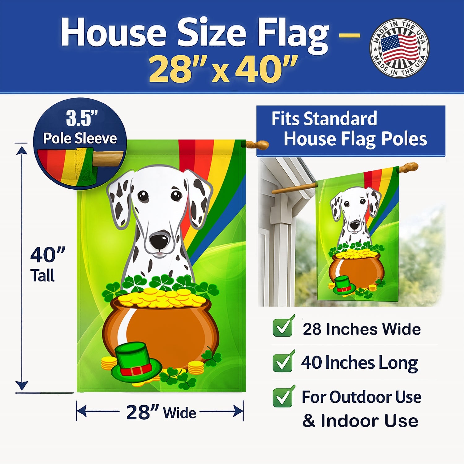 House Flag 28x40 Porch Sleeve Pole Decorative Outside Yard Banner Artwork Wall Hanging, Polyester