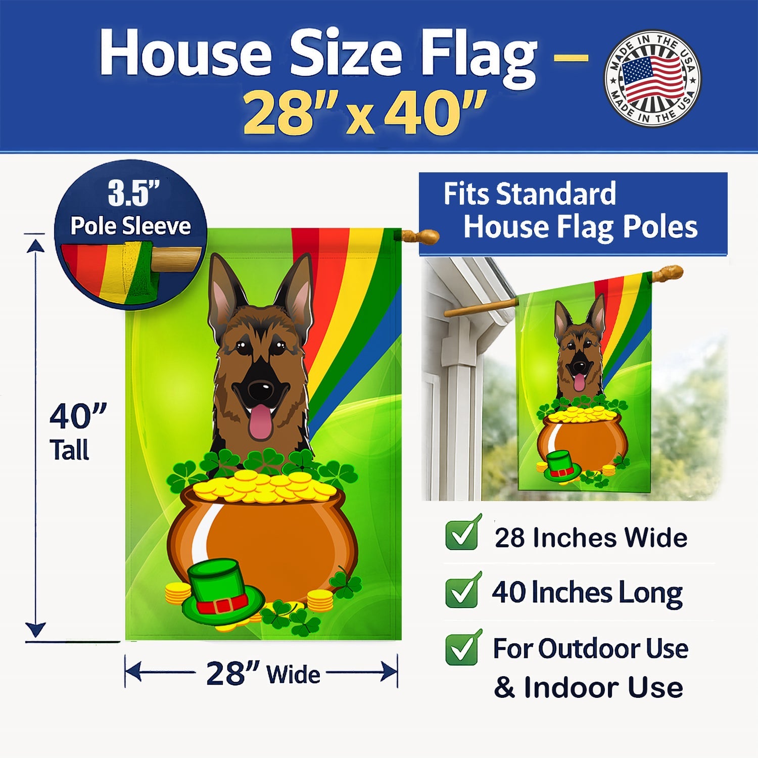 House Flag 28x40 Porch Sleeve Pole Decorative Outside Yard Banner Artwork Wall Hanging, Polyester