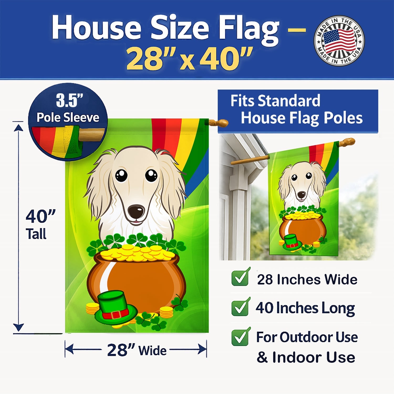 House Flag 28x40 Porch Sleeve Pole Decorative Outside Yard Banner Artwork Wall Hanging, Polyester