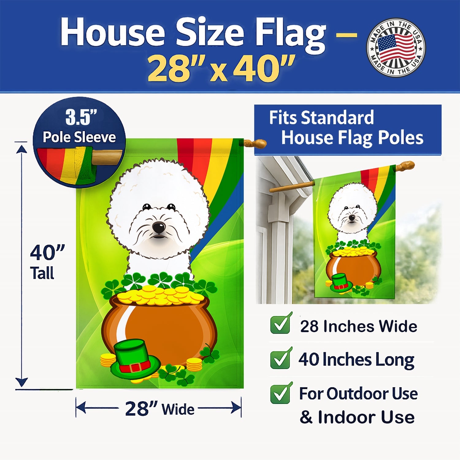 House Flag 28x40 Porch Sleeve Pole Decorative Outside Yard Banner Artwork Wall Hanging, Polyester
